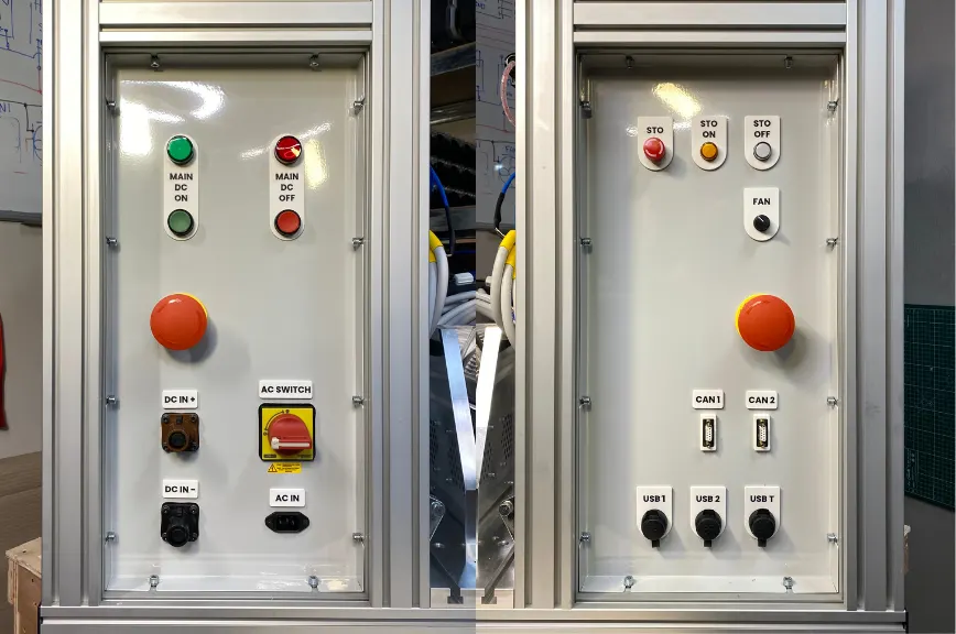 Figure 21. Power input control panel (L) and Data output control panel (R)