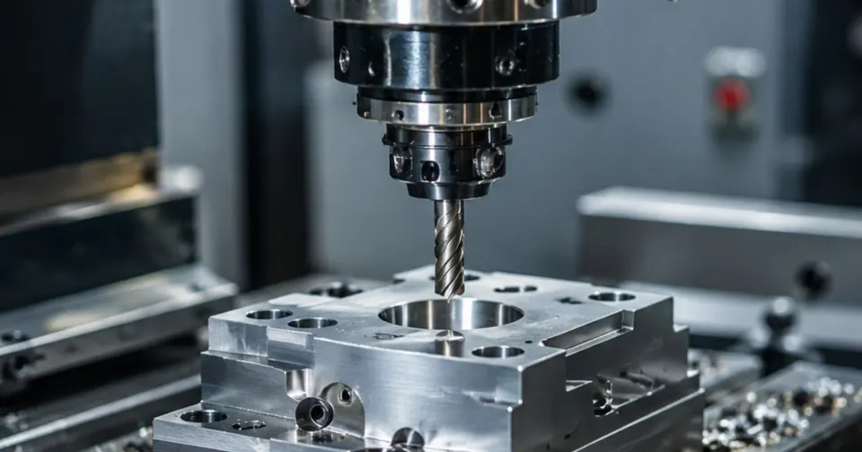 close up cnc milling aluminum part
